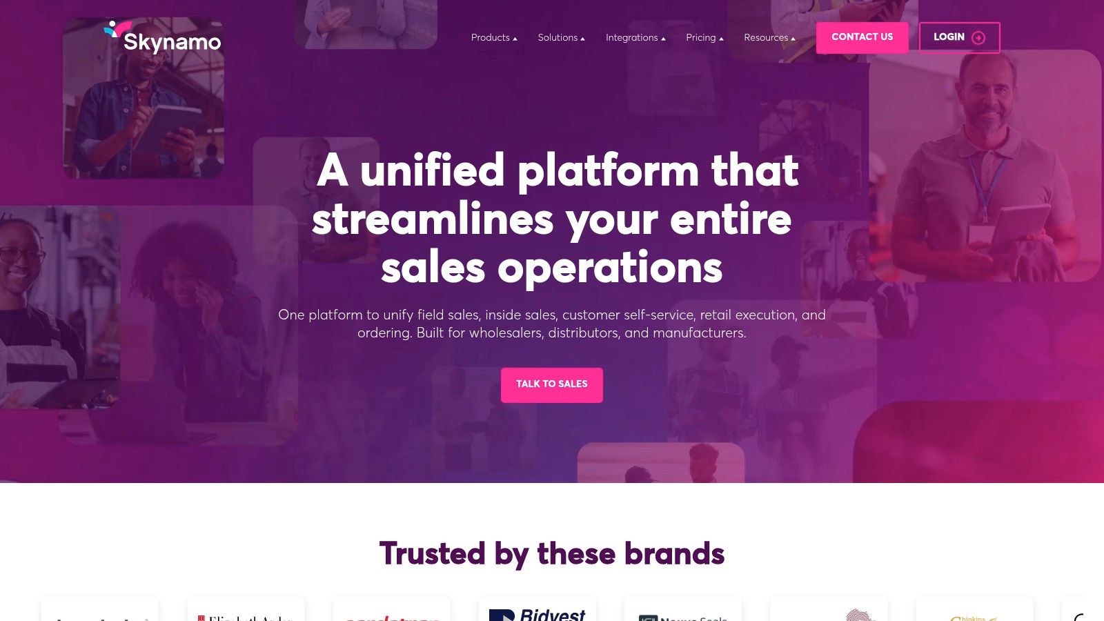 Skynamo interface showing a sales dashboard with key performance indicators.