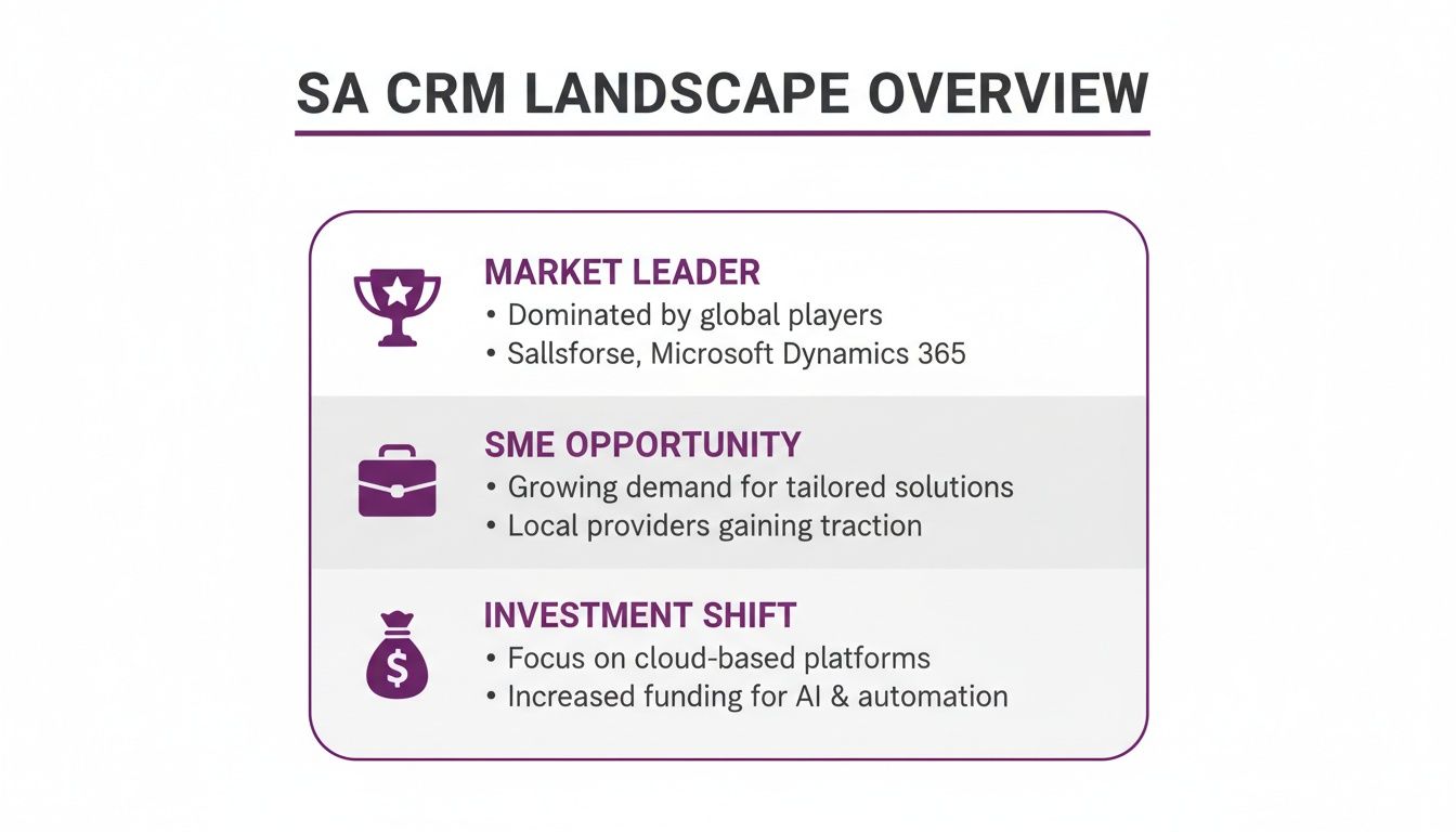 An overview of the SA CRM landscape, detailing market leaders, SME opportunities, and investment shifts.