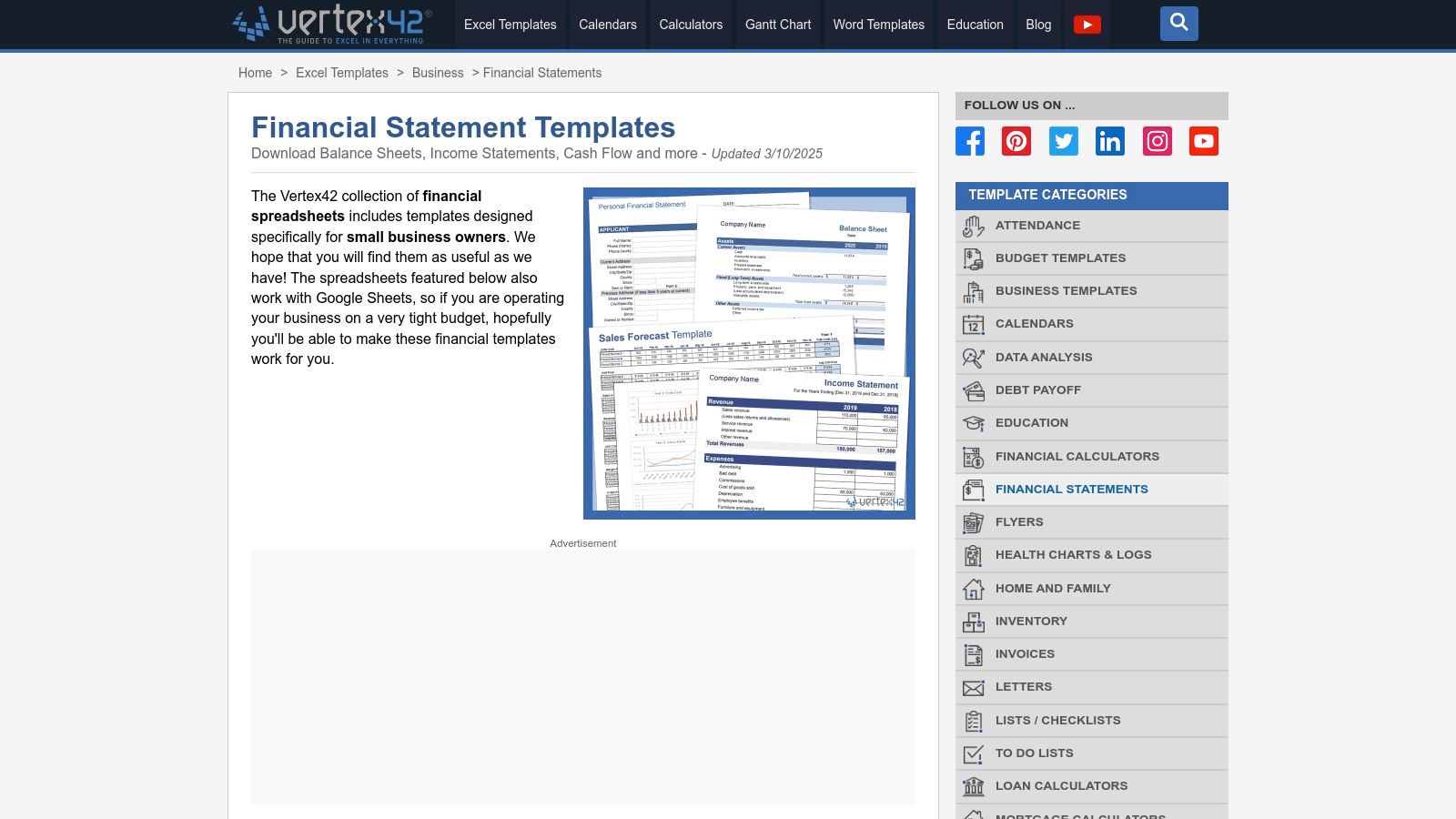 Vertex42 – Financial Statement Templates (Excel)