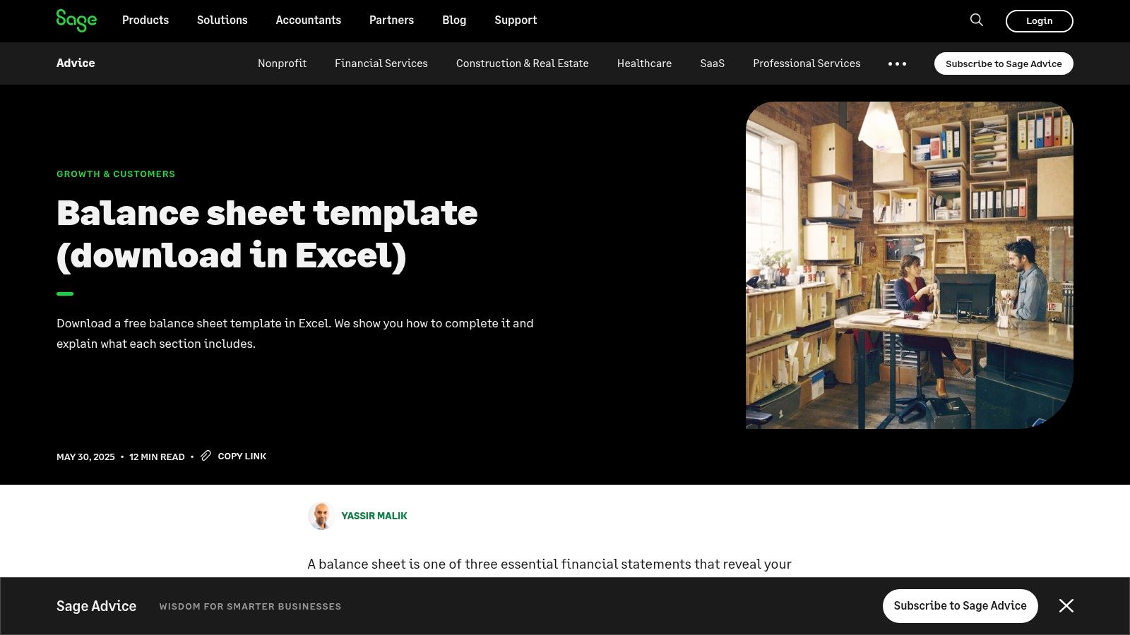 Sage Advice – Balance Sheet and Income Statement Templates (Excel)