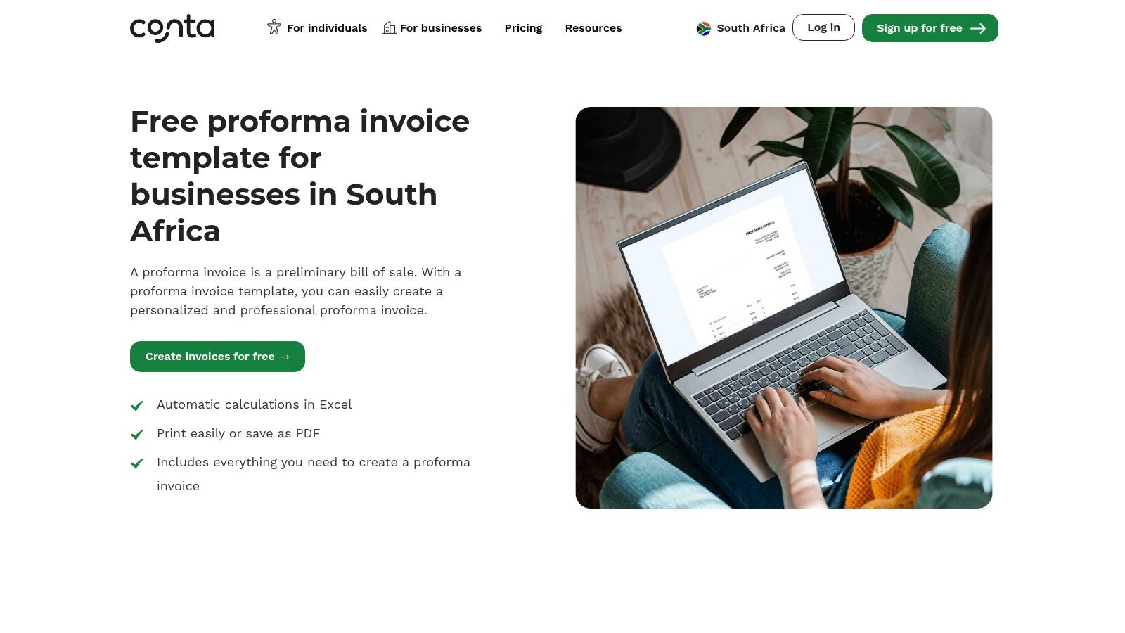 Conta (South Africa) – Free Proforma Invoice Templates (Word/Google Docs)
