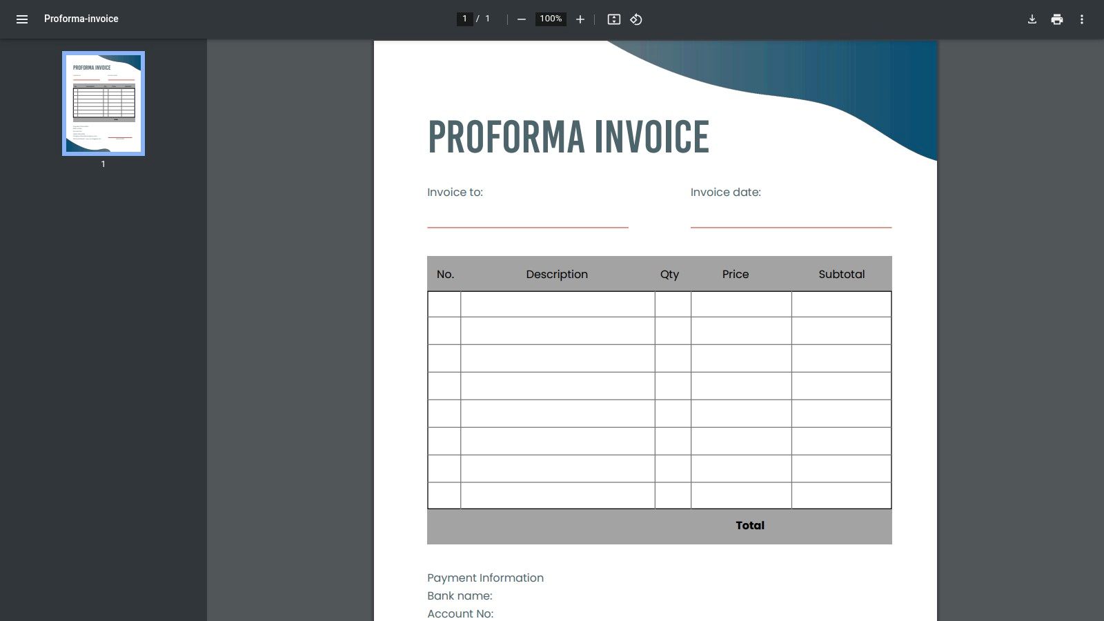 Adobe Acrobat – Proforma Invoice PDF Template